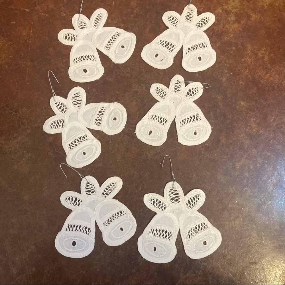 Set of 6 Battenburg Lace Bell Shaped Christmas Ornaments